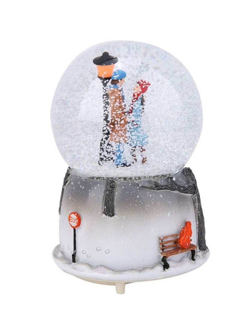 BLAZE Winter Romance Snow Globe – Couple Under Streetlight with Snowy Forest & Snowmen  - Image 2