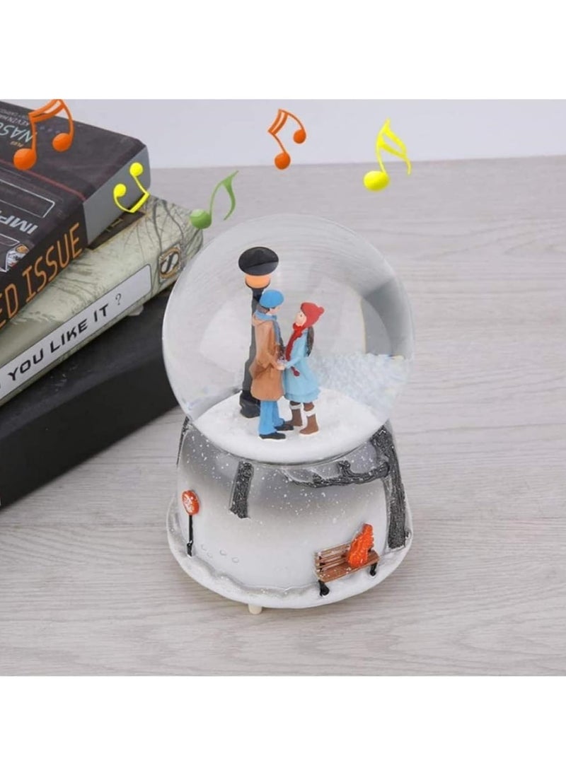 BLAZE Winter Romance Snow Globe – Couple Under Streetlight with Snowy Forest & Snowmen  - Image 3