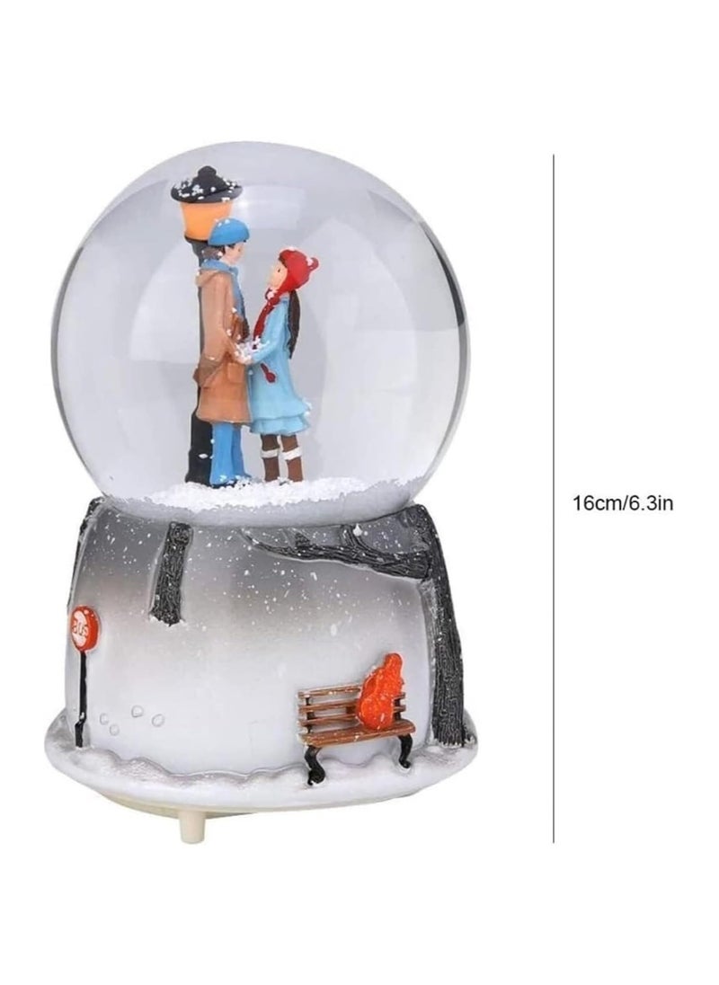 BLAZE Winter Romance Snow Globe – Couple Under Streetlight with Snowy Forest & Snowmen  - Image 4