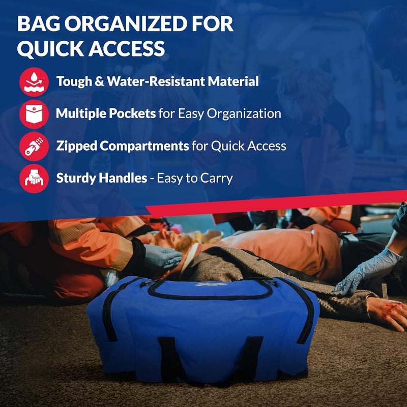 Dixie Ems Fully Stocked Trauma First Aid Kit First Responder II Bag with Tools Gauze Bandages Scissors Gloves Compact Portable OSHA and ANSI Compliant Blue - Image 5