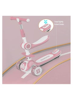 DMG TECH 3-in-1 Kids Kick Scooter, Adjustable Height Handlebars and Removable Seat, 3 LED Lighted Wheels and Anti-Slip Deck, for Boys & Girls Aged 2-14(pink)  - Image 3