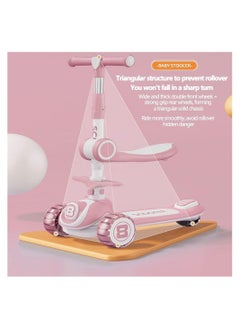 DMG TECH 3-in-1 Kids Kick Scooter, Adjustable Height Handlebars and Removable Seat, 3 LED Lighted Wheels and Anti-Slip Deck, for Boys & Girls Aged 2-14(pink)  - Image 4