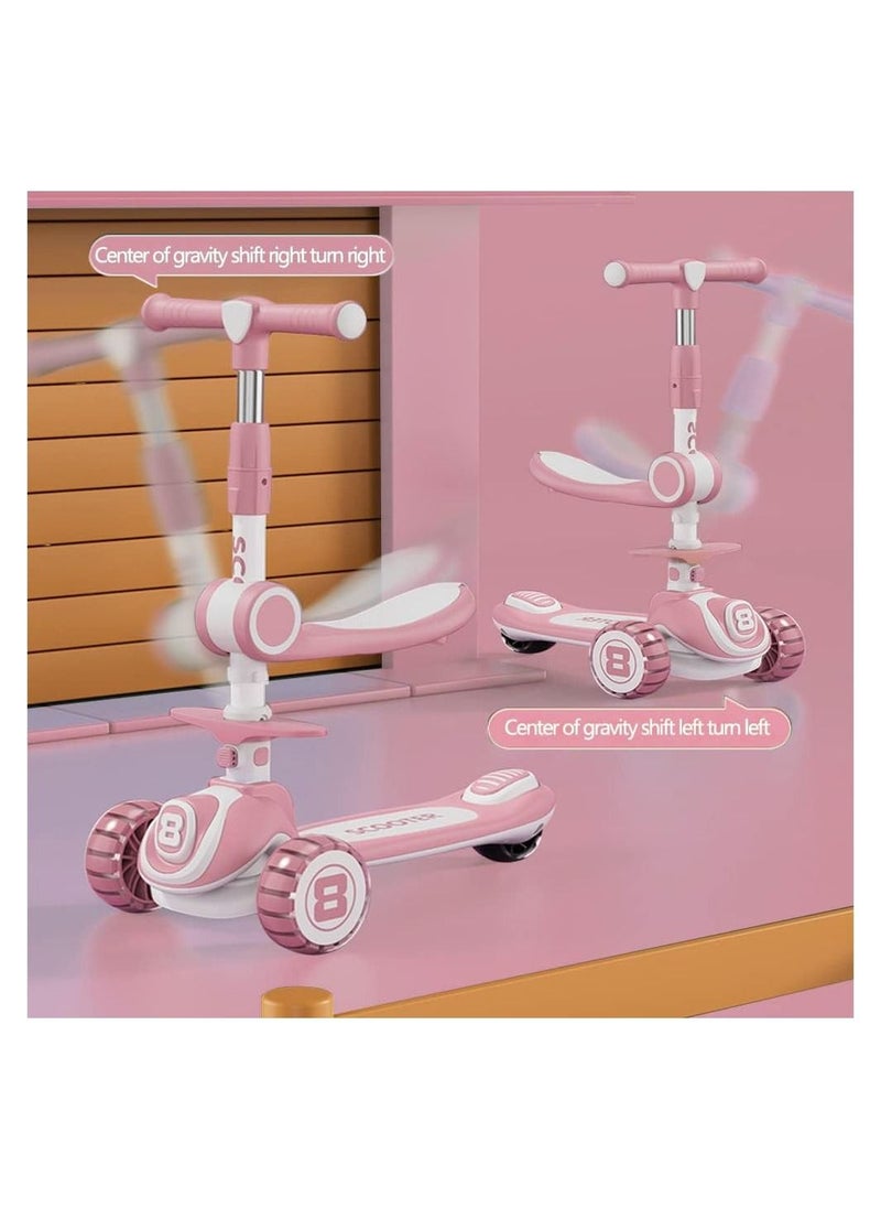 DMG TECH - 3-in-1 Kids Kick Scooter, Adjustable Height Handlebars and Removable Seat, 3 LED Lighted Wheels and Anti-Slip Deck, for Boys & Girls Aged 2-14(pink) - Image 1