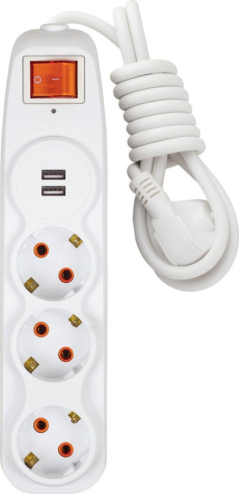 Quattro 3-Plus Surge Protected Switched Grounded Child-Proof Group Socket 2-Plus USB Fast Charging Supported 1.5 Meters