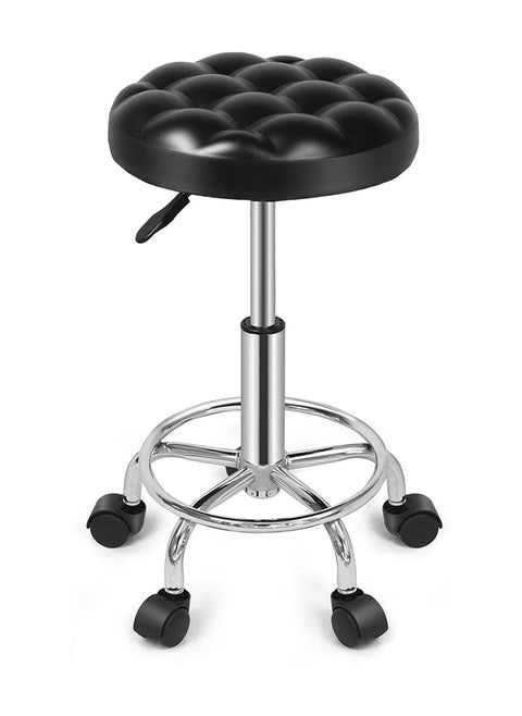 SKY-TOUCH Round Rolling Stool: Vanity Chair with PU Leather Height Adjustable 360° Swivel Stool with Wheels for Office Home Drafting Work Studio Shop SPA Salon
