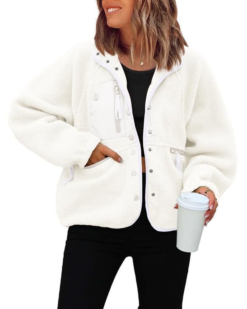 Generic FP with 2023TEMU Amazon autumn and winter womens polar fleece coat sports leisure sweater jacket jacket Light khaki - Image 2