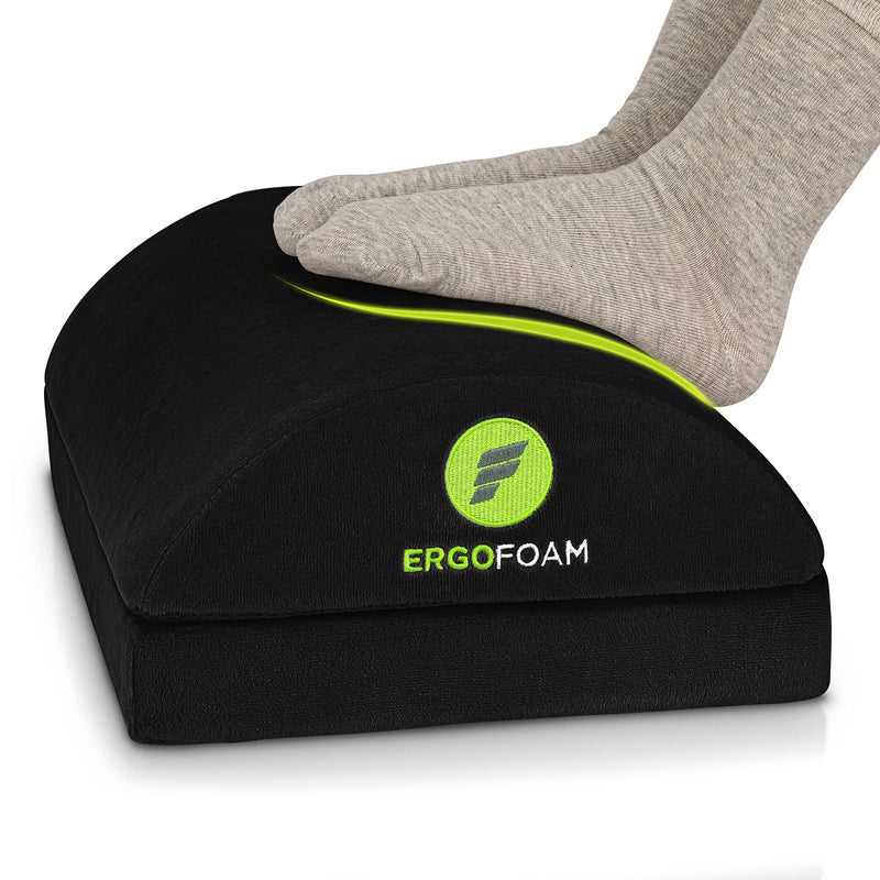 ErgoFoam Foot Rest for Under Desk at Work Adjustable - Chiropractor-Endorsed, High-Density Foam, Velvet (Black) - Image 1