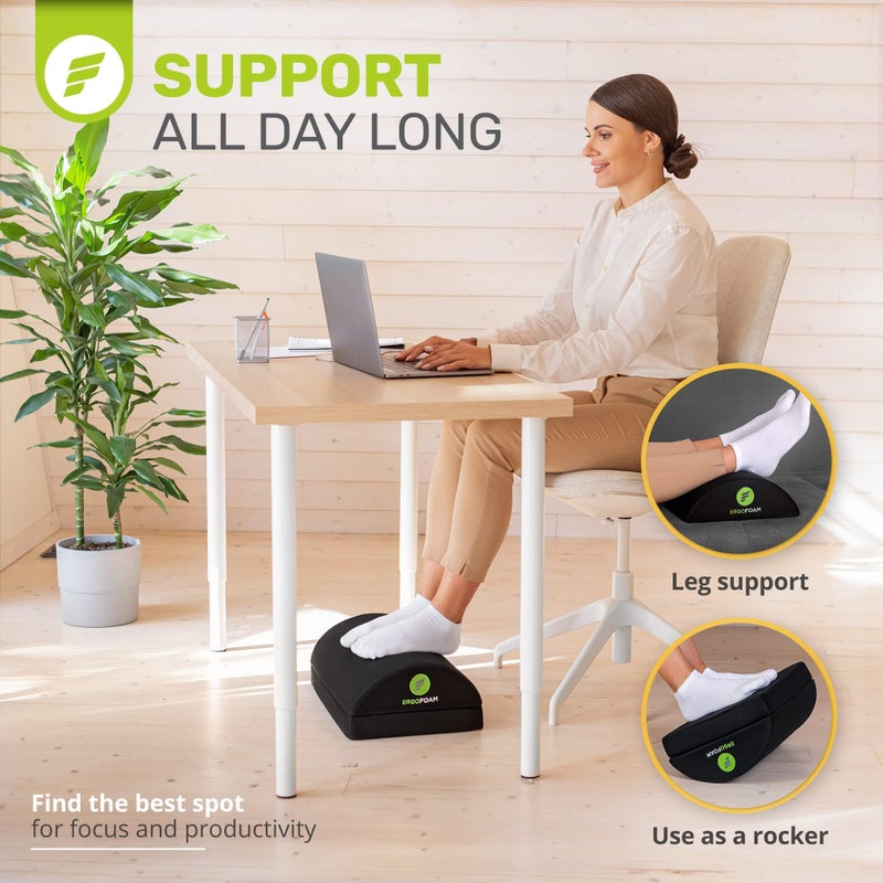 ErgoFoam Foot Rest for Under Desk at Work Adjustable - Chiropractor-Endorsed, High-Density Foam, Velvet (Black) - Image 4