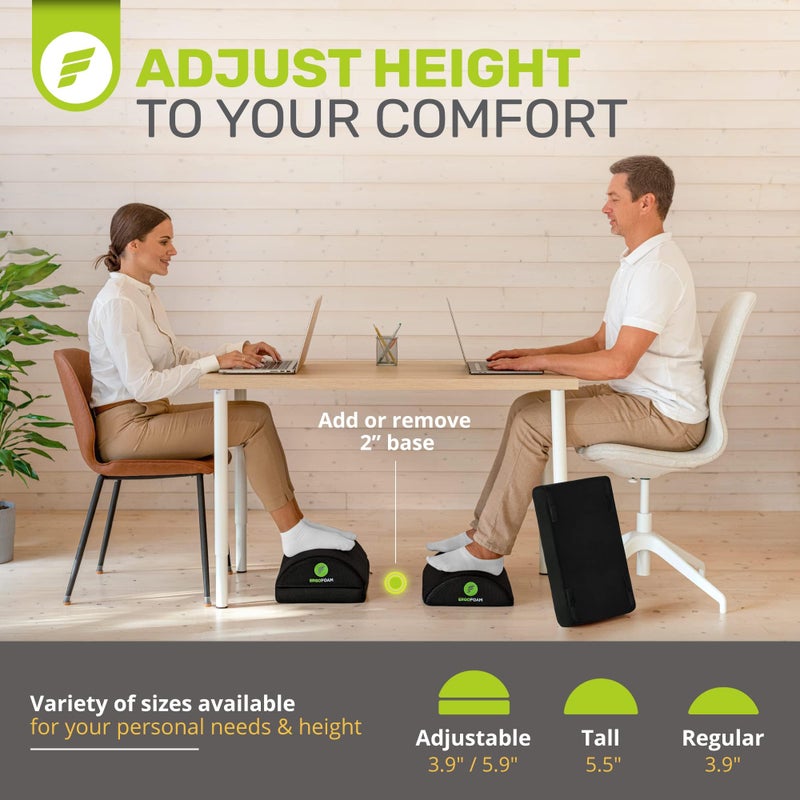 ErgoFoam Foot Rest for Under Desk at Work Adjustable - Chiropractor-Endorsed, High-Density Foam, Velvet (Black) - Image 3