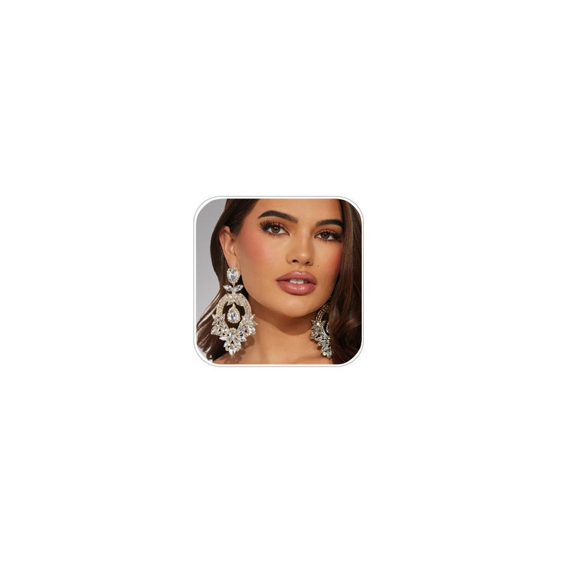 XSBODY Costume Silver Large Rhinestone Earrings Dangling Trendy Bling Oversized Statement Earrings For Women Formal (Gold1) - Image 1