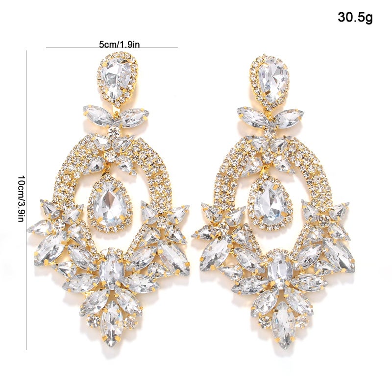 XSBODY Costume Silver Large Rhinestone Earrings Dangling Trendy Bling Oversized Statement Earrings For Women Formal (Gold1) - Image 2