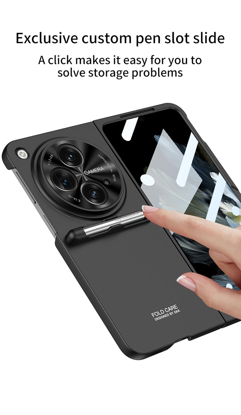 Midkart Front & Back Case with Retractable Capacitance Pen Compatible with OnePlus Open/Oppo Find N3 with Built-in Tempered Glass Front Cover Hard PC Full Body and Camera Lens Protection, Black - Image 4