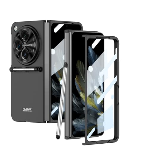 Midkart Front & Back Case with Retractable Capacitance Pen Compatible with OnePlus Open/Oppo Find N3 with Built-in Tempered Glass Front Cover Hard PC Full Body and Camera Lens Protection, Black - Image 1