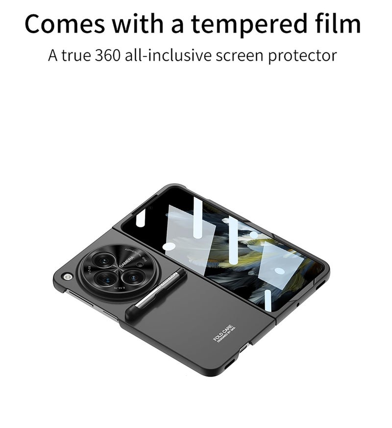 Midkart Front & Back Case with Retractable Capacitance Pen Compatible with OnePlus Open/Oppo Find N3 with Built-in Tempered Glass Front Cover Hard PC Full Body and Camera Lens Protection, Black - Image 5