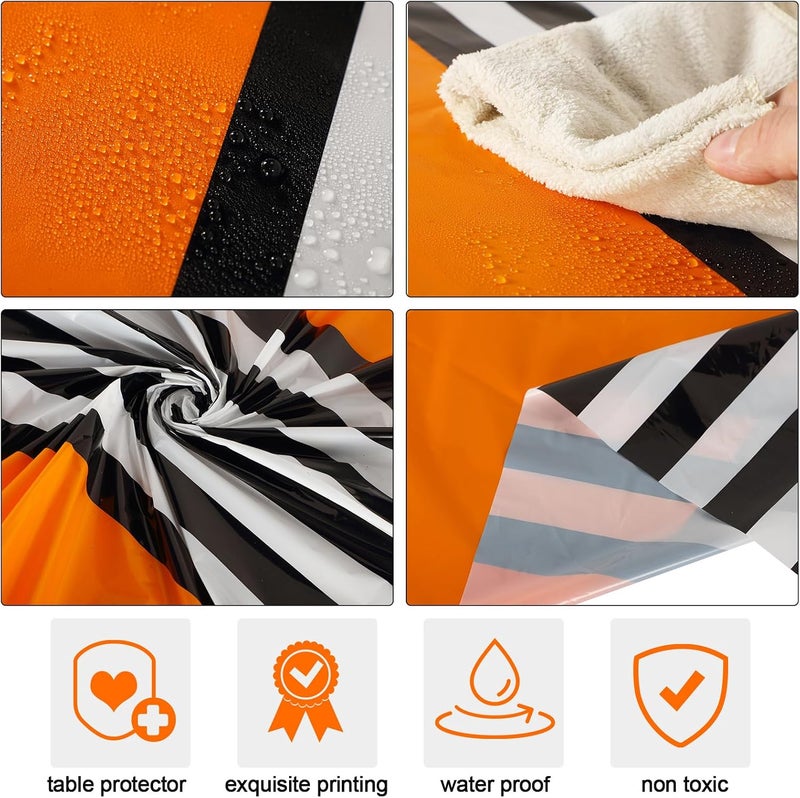 Oudain 6 Pcs Striped Tablecloth 108 x 54 Inch Rectangle Table Cover Disposable Plastic Table Cloth Waterproof Tablecloth Plastic Table Cover for Birthday Wedding Bridal (Red White Orange) - Image 2