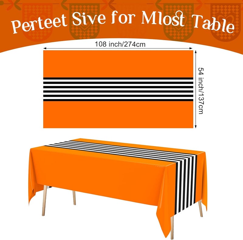 Oudain 6 Pcs Striped Tablecloth 108 x 54 Inch Rectangle Table Cover Disposable Plastic Table Cloth Waterproof Tablecloth Plastic Table Cover for Birthday Wedding Bridal (Red White Orange) - Image 3