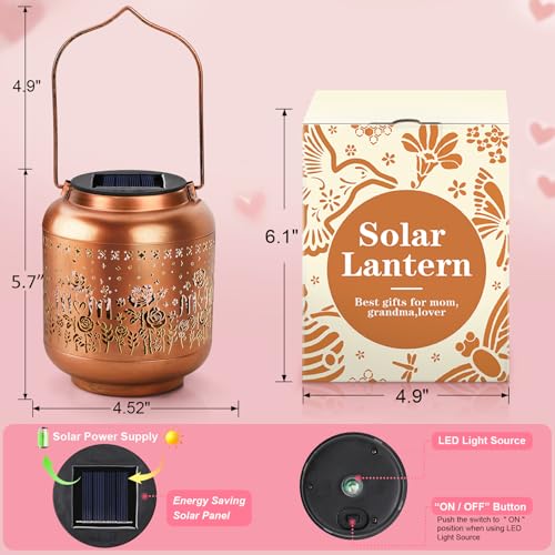 HEGUD Mothers Day Gifts Solar Lanterns Rose Flowers Garden Decor Birthday Gifts for Women Mom Grandma Hanging Solar Lights Outdoor Waterproof Decoration for Outside LED Lanterns for Yard Patio Lawn - Image 5