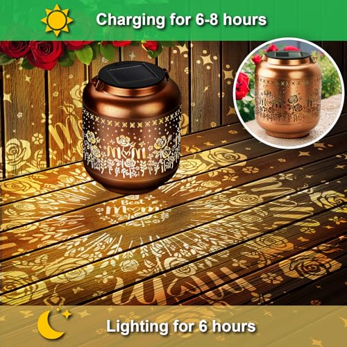 HEGUD Mothers Day Gifts Solar Lanterns Rose Flowers Garden Decor Birthday Gifts for Women Mom Grandma Hanging Solar Lights Outdoor Waterproof Decoration for Outside LED Lanterns for Yard Patio Lawn - Image 3