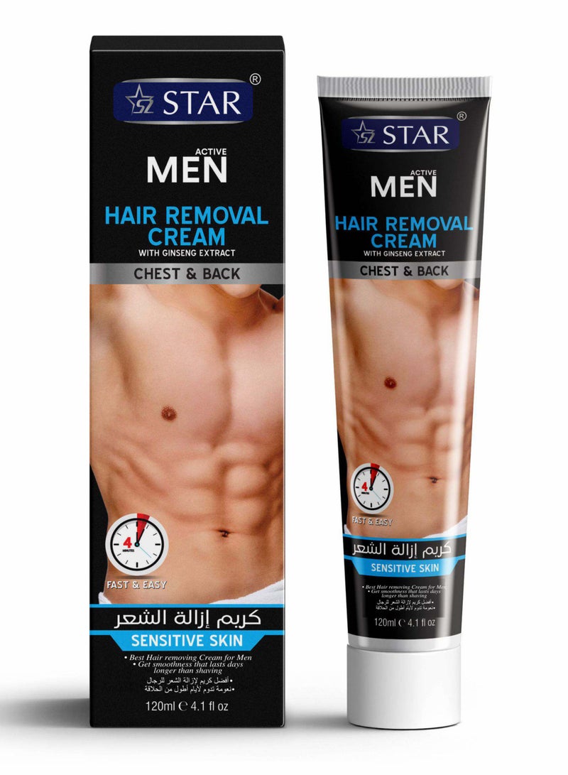 SZ Star Hair Removal Cream for Men 120ml, Fast Acting Ginseng Extract Depilatory Cream for Sensitive Skin, Smooth Skin Hair Removal for Chest Back Arms Legs Underarms Intimate Areas - Image 1