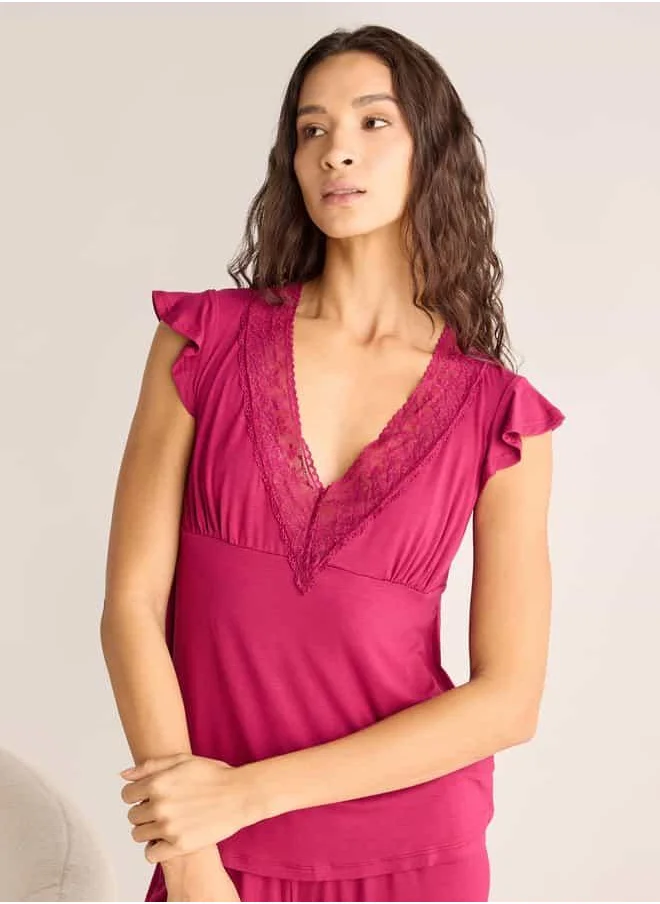 فاف Lace Detail V-neck Top and Pyjama Set