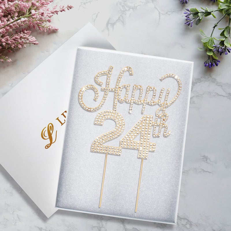 LINGTEER Happy 24th Birthday Gold Rhinestone Cake Topper - Cheers to 24th Birthday 24 Years Old Party Cake Centerpieces Topper Decorations Gift Sign. - Image 2