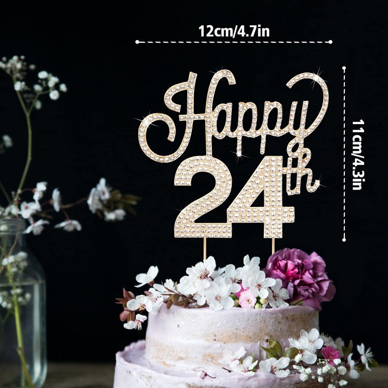 LINGTEER Happy 24th Birthday Gold Rhinestone Cake Topper - Cheers to 24th Birthday 24 Years Old Party Cake Centerpieces Topper Decorations Gift Sign. - Image 3