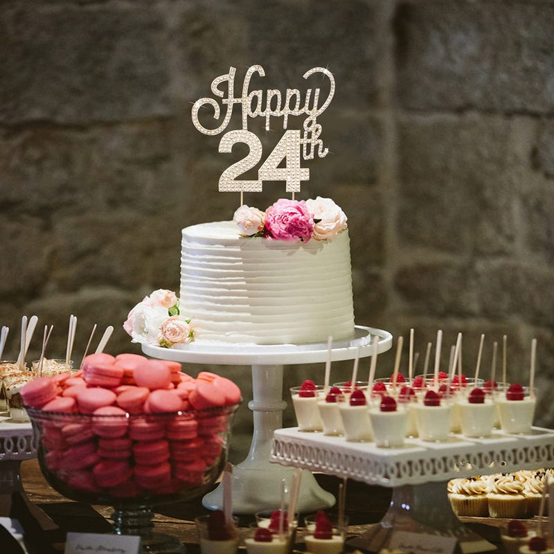 LINGTEER Happy 24th Birthday Gold Rhinestone Cake Topper - Cheers to 24th Birthday 24 Years Old Party Cake Centerpieces Topper Decorations Gift Sign. - Image 5