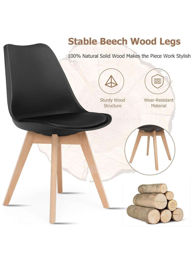AL WADI FURNITURE AWF AL WADI FURNITURE Mid Century Modern Dining Chair Upholstered Side Chair with Beige Wood Legs and Soft Padded Shell Tulip Chair for Dining Room Living Room Bedroom Kitchen Set of 2 Black and Beige - Image 2