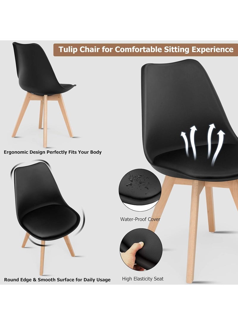 AL WADI FURNITURE AWF AL WADI FURNITURE Mid Century Modern Dining Chair Upholstered Side Chair with Beige Wood Legs and Soft Padded Shell Tulip Chair for Dining Room Living Room Bedroom Kitchen Set of 2 Black and Beige - Image 3