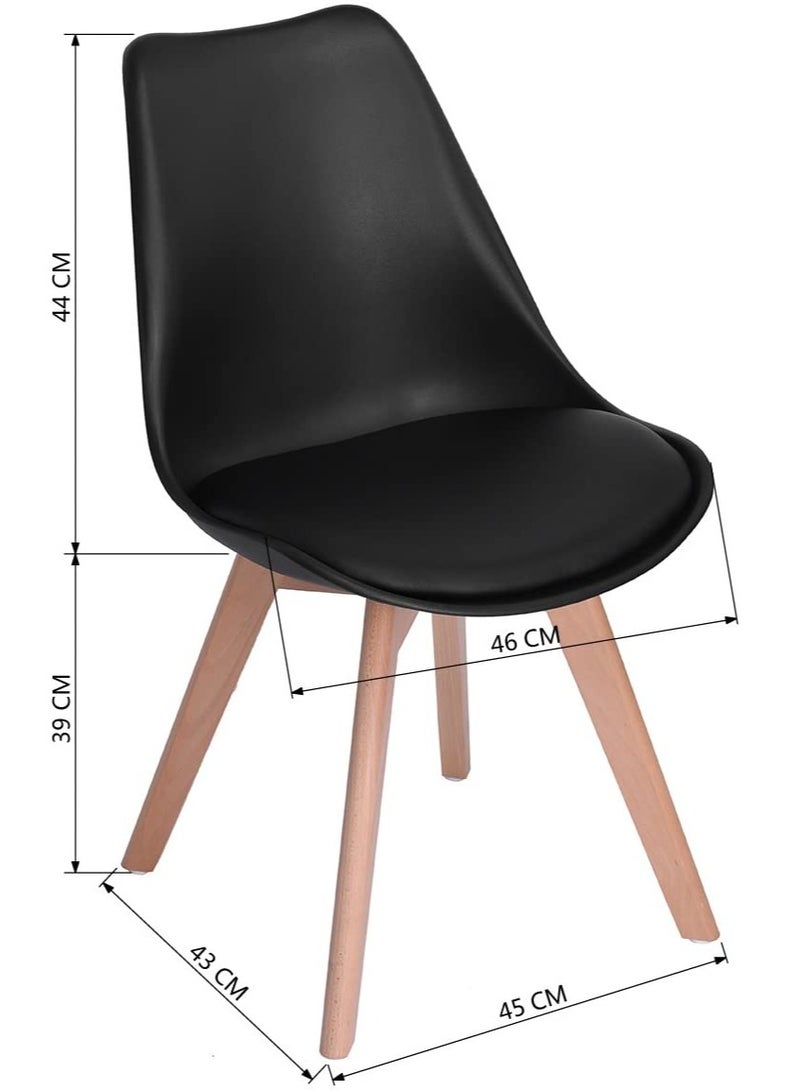 AL WADI FURNITURE AWF AL WADI FURNITURE Mid Century Modern Dining Chair Upholstered Side Chair with Beige Wood Legs and Soft Padded Shell Tulip Chair for Dining Room Living Room Bedroom Kitchen Set of 2 Black and Beige - Image 4
