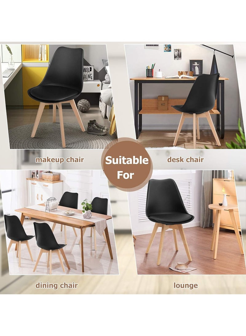 AL WADI FURNITURE AWF AL WADI FURNITURE Mid Century Modern Dining Chair Upholstered Side Chair with Beige Wood Legs and Soft Padded Shell Tulip Chair for Dining Room Living Room Bedroom Kitchen Set of 2 Black and Beige - Image 5