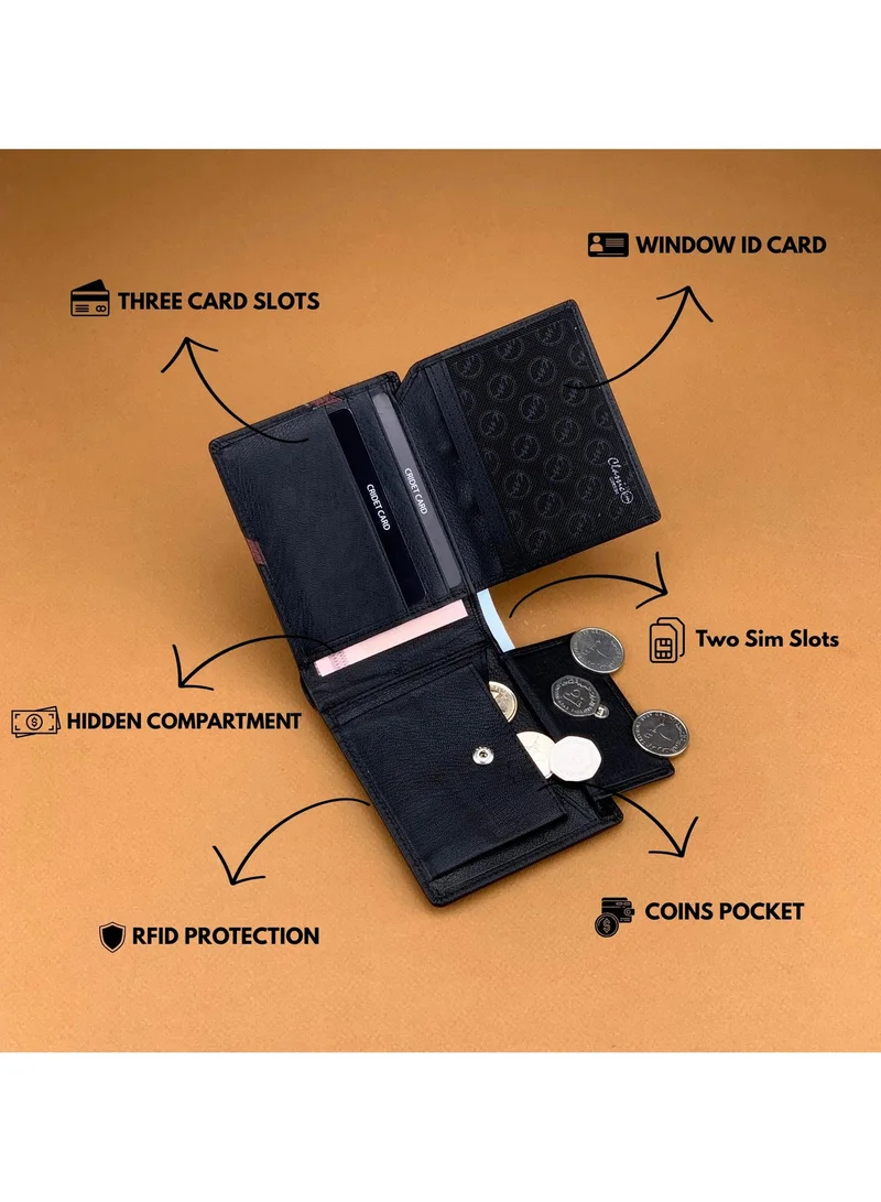 Classic Milano Black Maroon (CMGT-14) Classic Milano Men’s Wallet – Slim Bifold Leather Wallet for Men with RFID Blocking – Credit Card Holder & Card Wallet – Stylish Mens Purse – Gift for Husband, Father & Men for Men | Best Price UAE