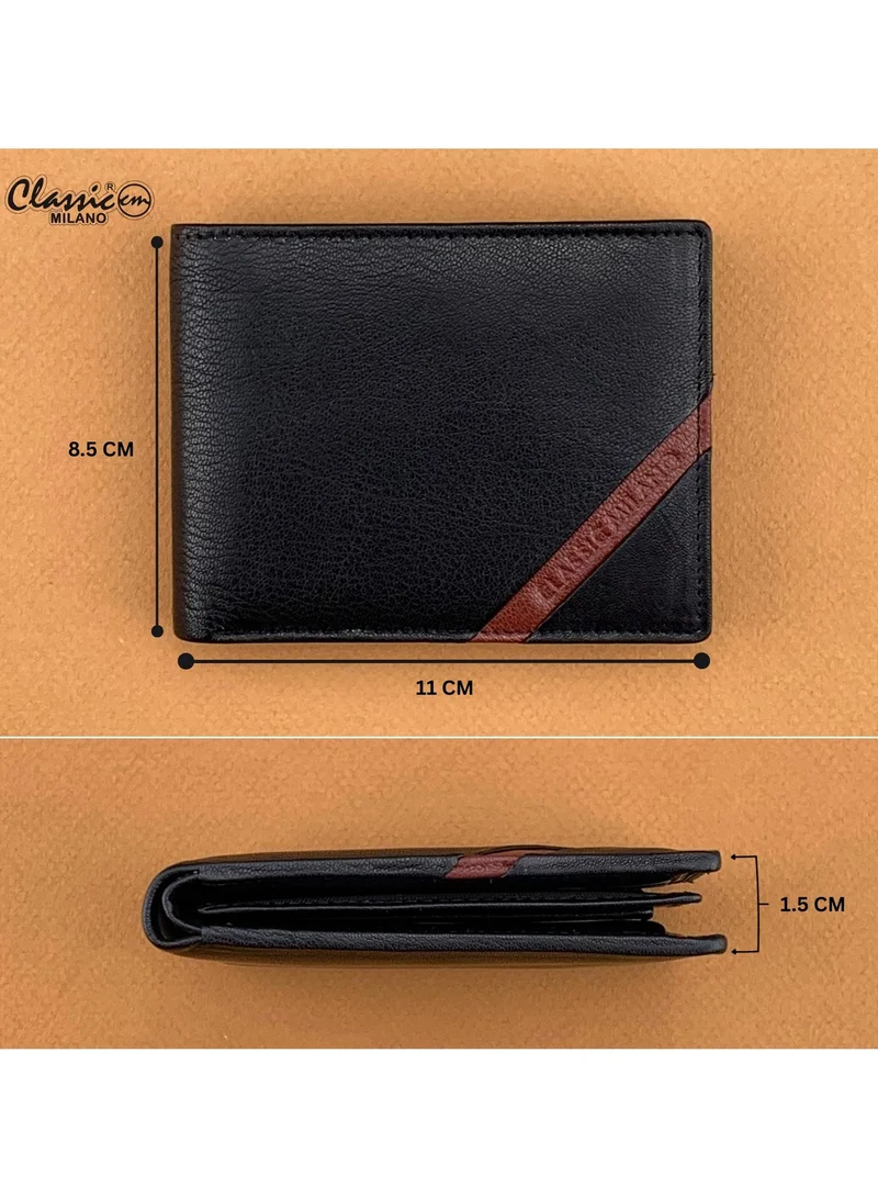 Classic Milano Black Maroon (CMGT-14) Classic Milano Men’s Wallet – Slim Bifold Leather Wallet for Men with RFID Blocking – Credit Card Holder & Card Wallet – Stylish Mens Purse – Gift for Husband, Father & Men for Men | Best Price UAE