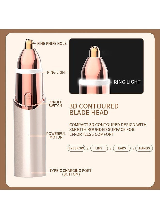 KENSON 2 in 1 Electric Eyebrow Trimmer Facial Hair Remover for Women, Portable Rechargeable Painless Hair Razor, for Face Peach Fuzz Lips Chin Armpit Body (Gold) - Image 2