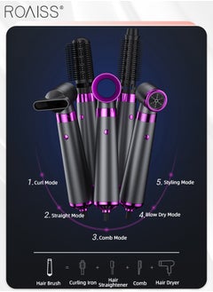 roaiss 5-in-1 Hair Dryer Brush Set, Quick-drying Negative Ion Hair Dryer, Three-speed Adjustment, Noise Reduction Design, Suitable for Styling, Hair Care with Crocodile Clip and Anti-scalding Gloves  - Image 2