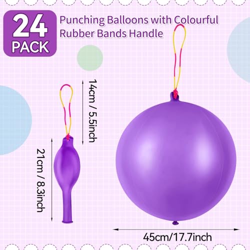 HSLCGF 24 Pcs Purple Punch Balloons Bounce with Rubber Band Handle Punching Balloon Heavy Duty for Birthday party favors Kids Purple - Image 5