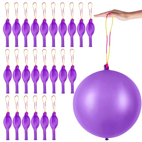 HSLCGF 24 Pcs Purple Punch Balloons Bounce with Rubber Band Handle Punching Balloon Heavy Duty for Birthday party favors Kids Purple - Image 1