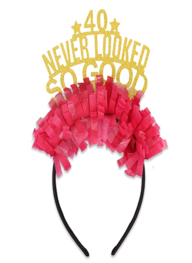 ZZDCMS 40 Never Looked So Good Birthday Tiara - 40th Birthday Crown Decoration, Funny Glittering Colorful Tassel Paper Headgear,40th Birthday Gift for her,Milestone Birthday - Image 1