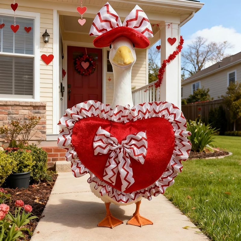 SUVEUS Porch Goose Outfits Valentines with Hat for 23'' Statue, Goose Cloths for Garden Patio Lawn Statue Decor - Image 5