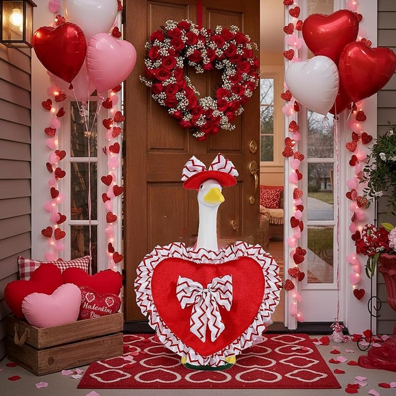 SUVEUS Porch Goose Outfits Valentines with Hat for 23'' Statue, Goose Cloths for Garden Patio Lawn Statue Decor - Image 2