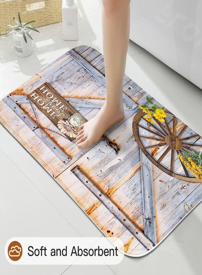 Litabel 4 Pcs Rustic Farmhouse Door Shower Curtain Set with Non-Slip Rugs, Toilet Lid Cover and Bath Mat, Countryside Flowers Bathroom Decor Set with Shower Curtain and Rugs(Hooks Not Included) - Image 5