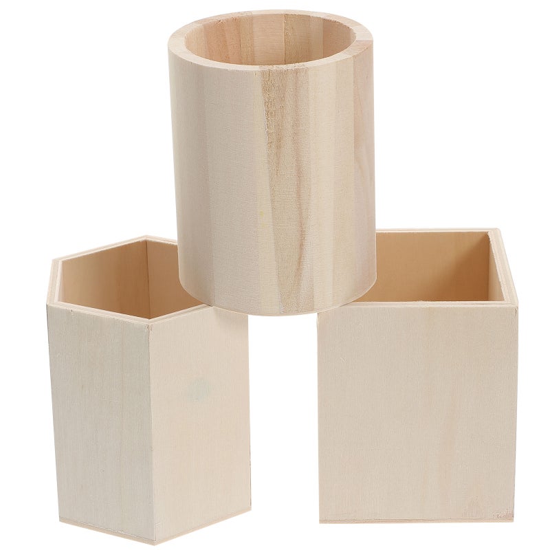 3pcs Wood Pen Holder Pencil Holder Desk Pen Cup Makeup Brush Holder Office Supplies - Image 1