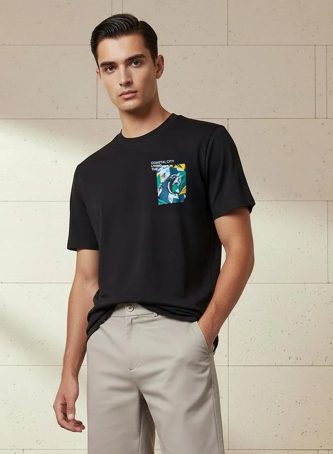 سبلاش فيڤ Men Regular Fit Crew Neck Short Sleeve Printed T shirt