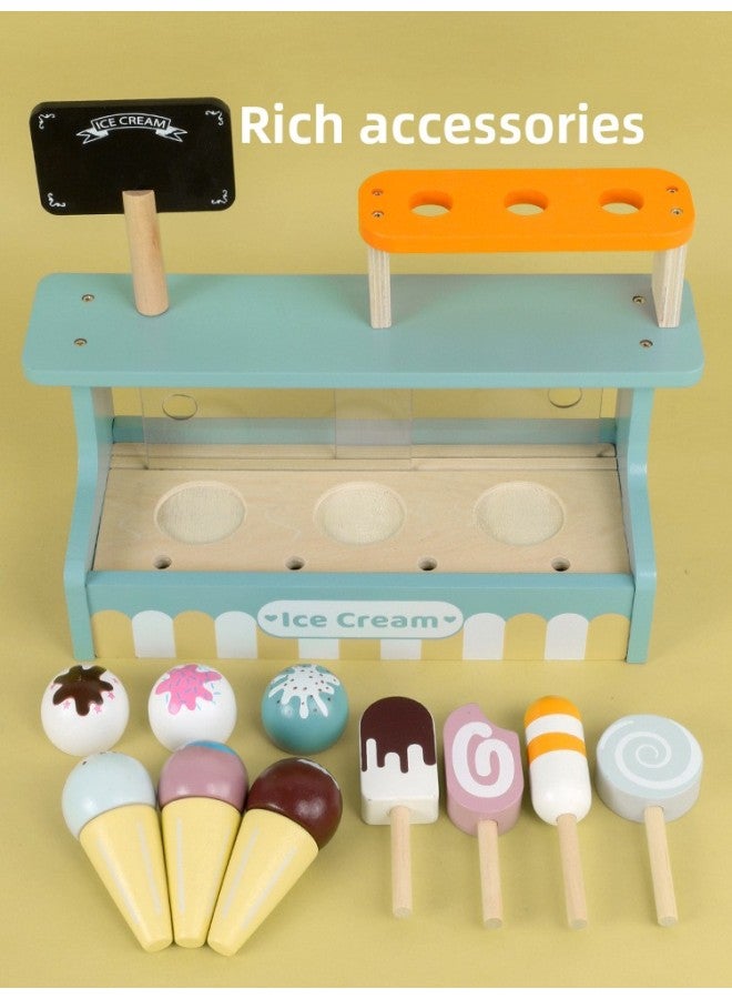 Wooden Play House Ice Cream Table Children's Simulation Kitchen Tea Set Coffee Machine Bread Machine Suit Chicey Toys-Color:Ice Cream Shop Shop Set  - Image 1