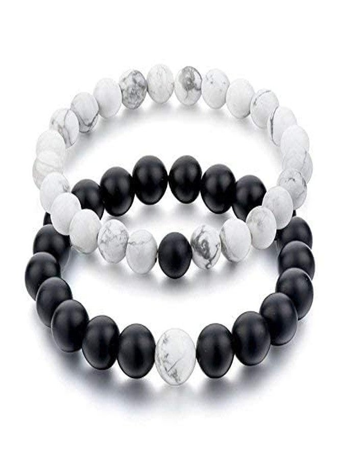 BEAUTIVIA Couple Bracelet Fashion Distance Couple Friendship Band Natural Stones Moti Reiki Yoga Healing Unisex Bracelet for Men Women Black And White - Image 3