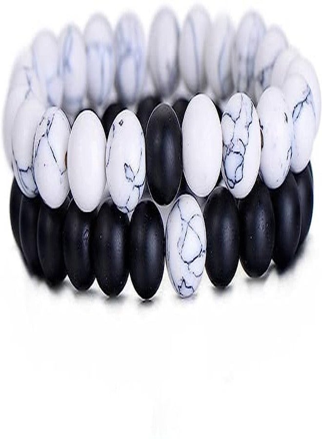 BEAUTIVIA Couple Bracelet Fashion Distance Couple Friendship Band Natural Stones Moti Reiki Yoga Healing Unisex Bracelet for Men Women Black And White - Image 1
