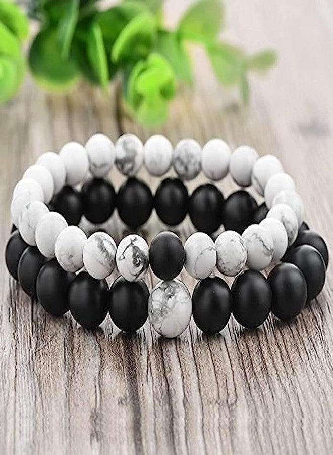 BEAUTIVIA Couple Bracelet Fashion Distance Couple Friendship Band Natural Stones Moti Reiki Yoga Healing Unisex Bracelet for Men Women Black And White - Image 2