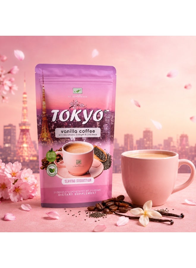 Tokyo Vanilla Coffee Keto Friendly Instant Coffee with Glutathione, Collagen and Chia Seeds - Image 1