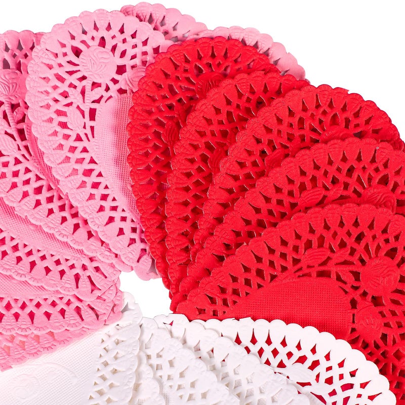 Moon Boat 600PCS Paper Heart Doilies for Crafts - Valentines Day Decorations Red/Pink/White/Mint Blue Lace Cutouts, Wedding Valentine's Party Decor Ornaments, 4" - Image 4