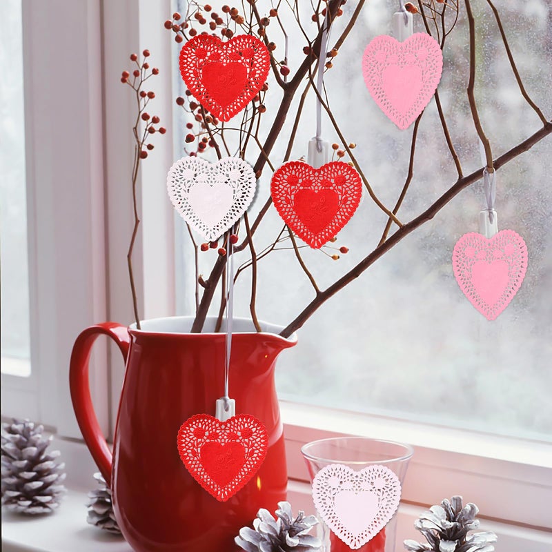 Moon Boat 600PCS Paper Heart Doilies for Crafts - Valentines Day Decorations Red/Pink/White/Mint Blue Lace Cutouts, Wedding Valentine's Party Decor Ornaments, 4" - Image 3